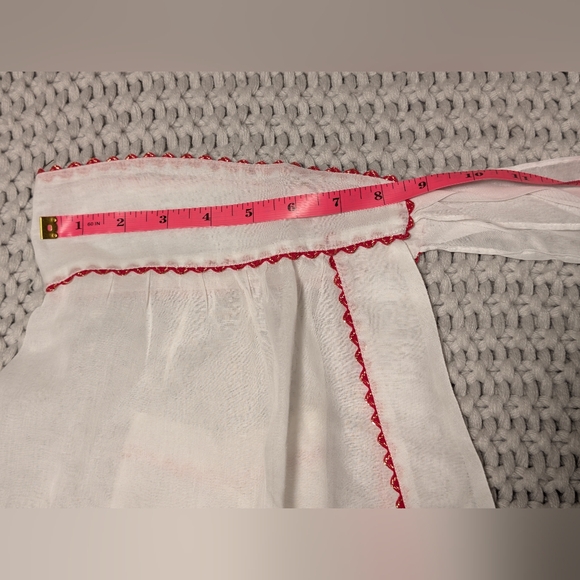 White Sheer half Apron with Red Trim - Picture 6 of 8